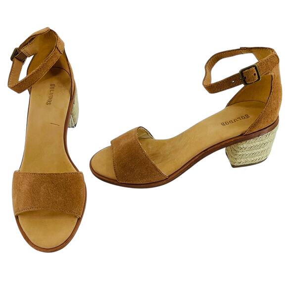 Soludos Capri Tan Suede Espadrille Block Heel Ankle Strap Casual Sandals Sz 7.5 - Picture 1 of 11
